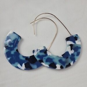 Tortoiseshell Blue Skies Cresent Hoop Earrings